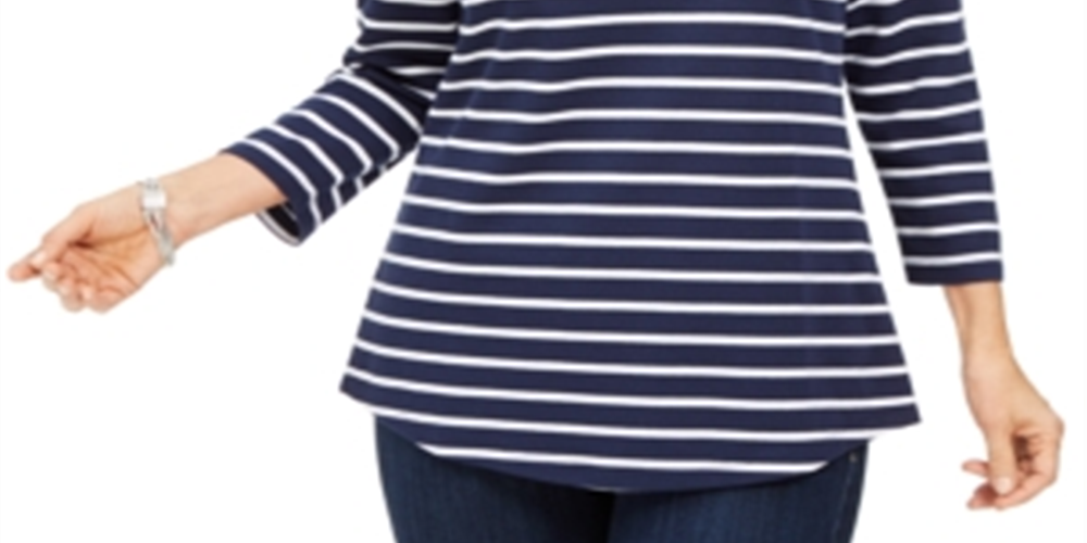 Karen Scott Women's Sport Colorblocked Striped Grommet Top Blue Size X-Small