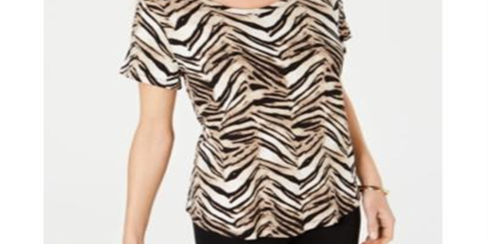 JM Collection Women's Printed Scoop Neck Top White Size X-Small