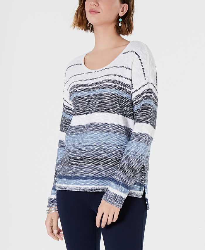 Style & Co Women's Striped Drop Shoulder Sweater Blue Size XX-Large