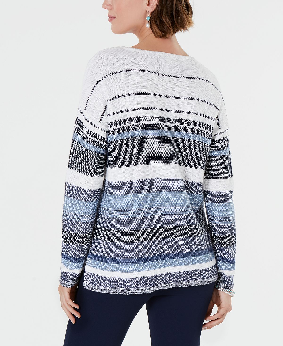 Style & Co Women's Striped Drop Shoulder Sweater Blue Size XX-Large