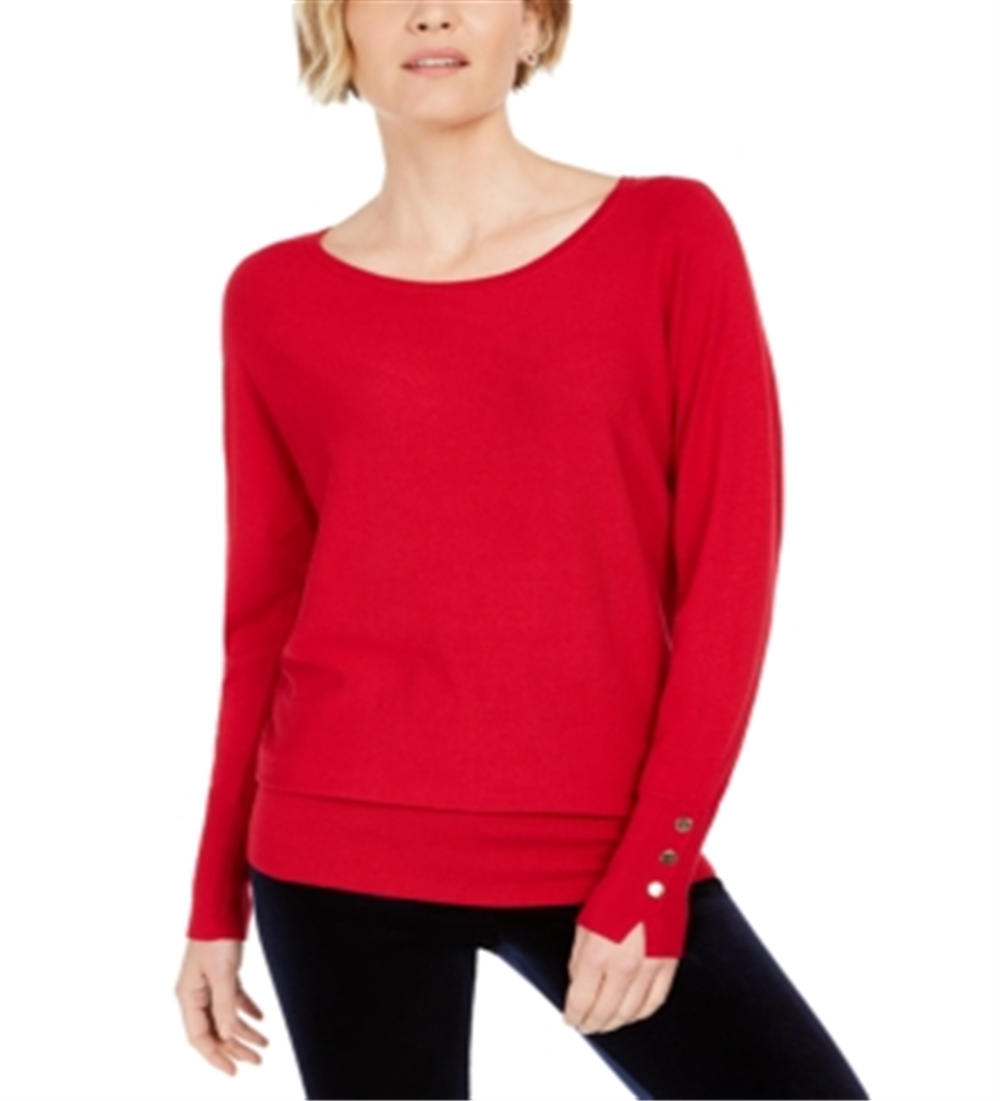 JM Collection Women's Studded Dolman-Sleeve Sweater  Red Size Large