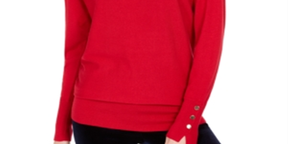 JM Collection Women's Studded Dolman-Sleeve Sweater  Red Size Large