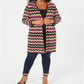 Inc International Concepts Women's Plus Size Metallic Chevron Open-Front Cardigan Pink Size 2X