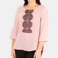 NY Collection Women's 3/4 Sleeve Peplum Top with Trim Pink Size Small