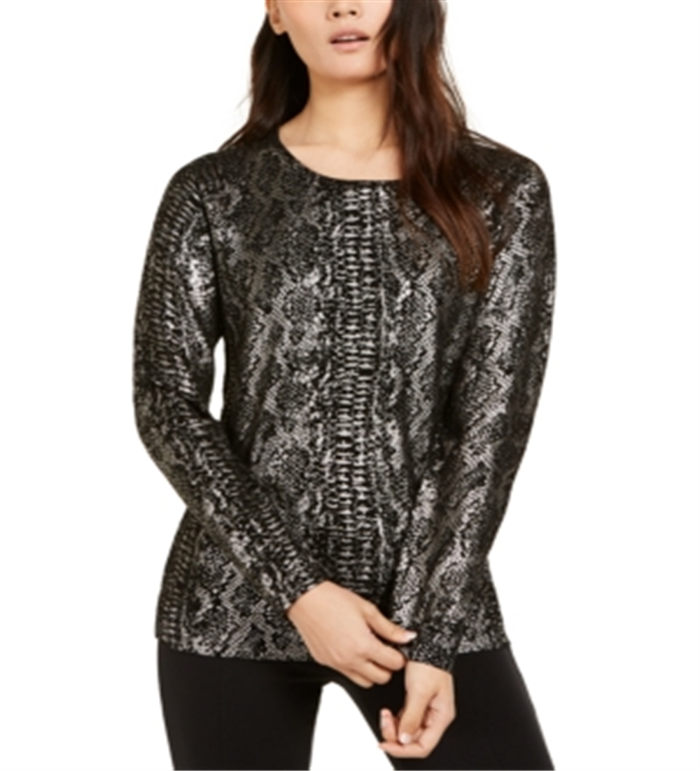 Inc International Concepts Women's Metallic Python-Print Sweater Black Size M