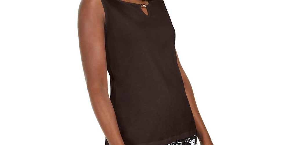 Karen Scott Women's Embellished Keyhole Tank Top Brown Size M