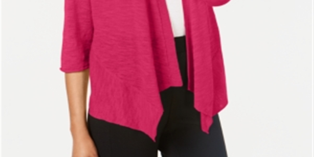 Alfani Women's Linen Open Front Cardigan Pink Size Petite Medium