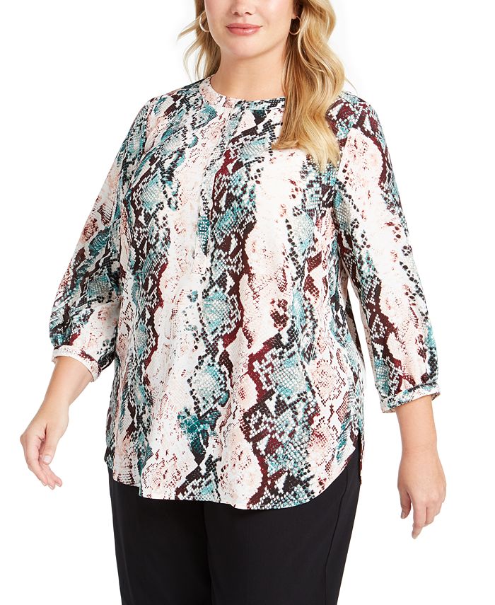 JM Collection Women's Printed Top Green Size 0X