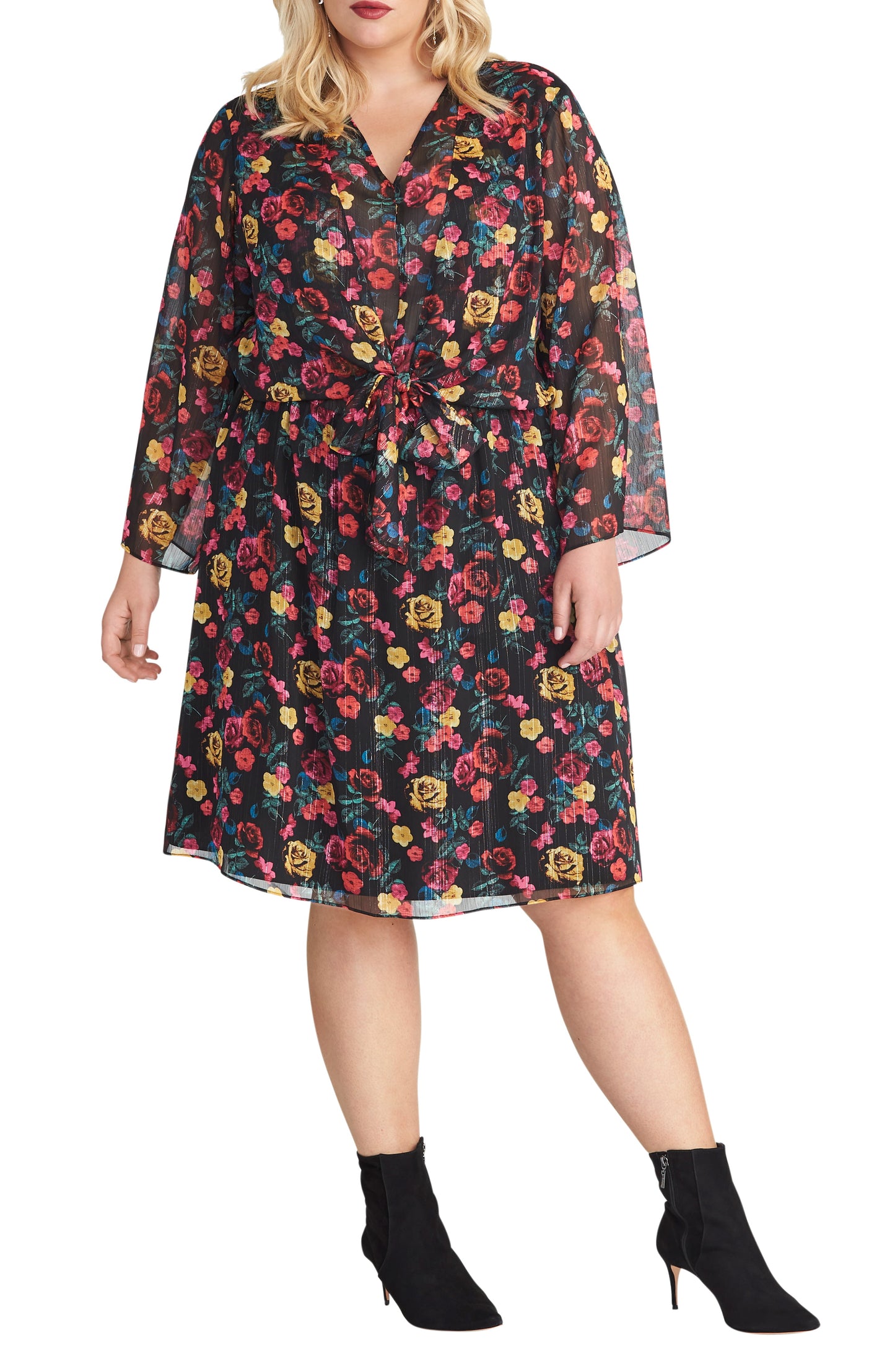 Rachel Roy Women's Trendy Plus Emma Floral Print Dress Black Size 1X