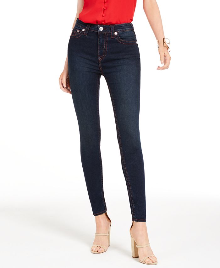 True Religion Women's Halle Contrast Stitch Skinny Jeans Blue Size 28