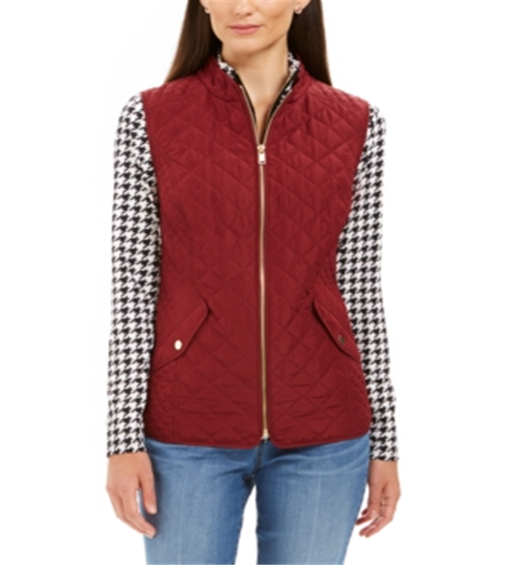 Charter Club Women's Quilted Stand Collar Vest Red Size Small