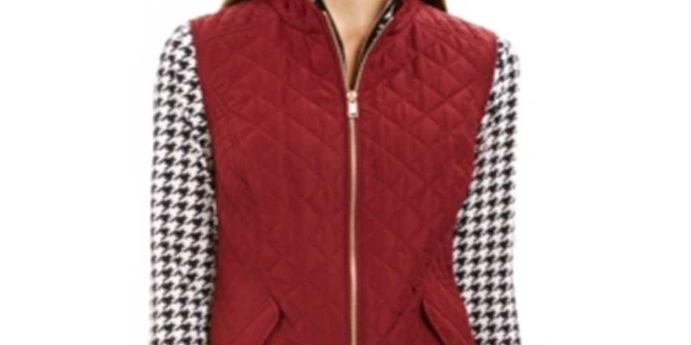 Charter Club Women's Quilted Stand Collar Vest Red Size Small