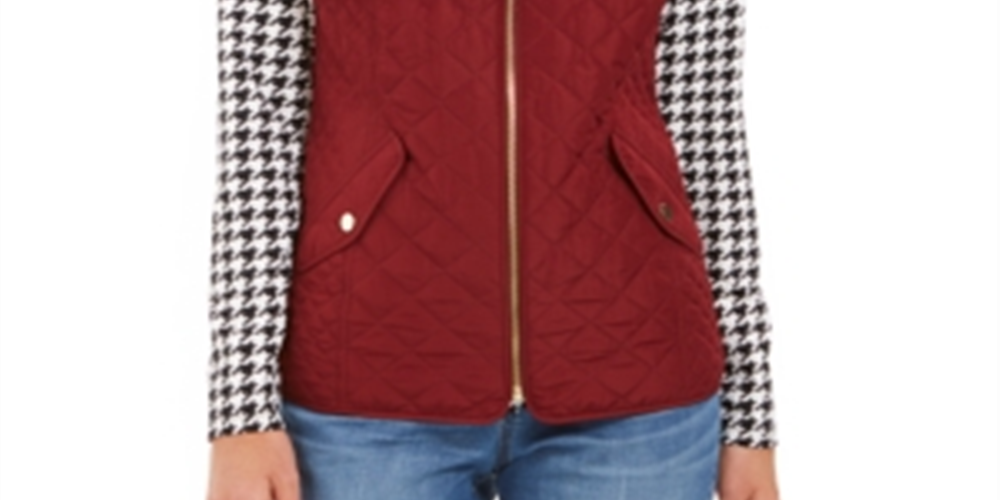 Charter Club Women's Quilted Stand Collar Vest Red Size Small