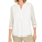 Charter Club Women's Sheer Sleeve Pintuck Top White Size Petite S