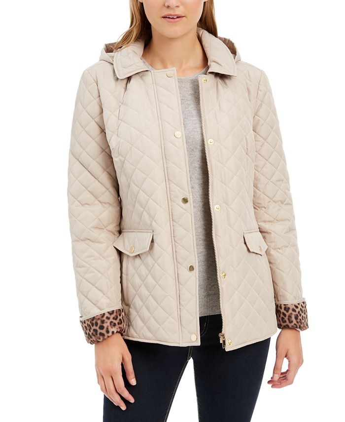 Charter Club Women's Petite Quilted Hooded Jacket Brown Size Petite Medium