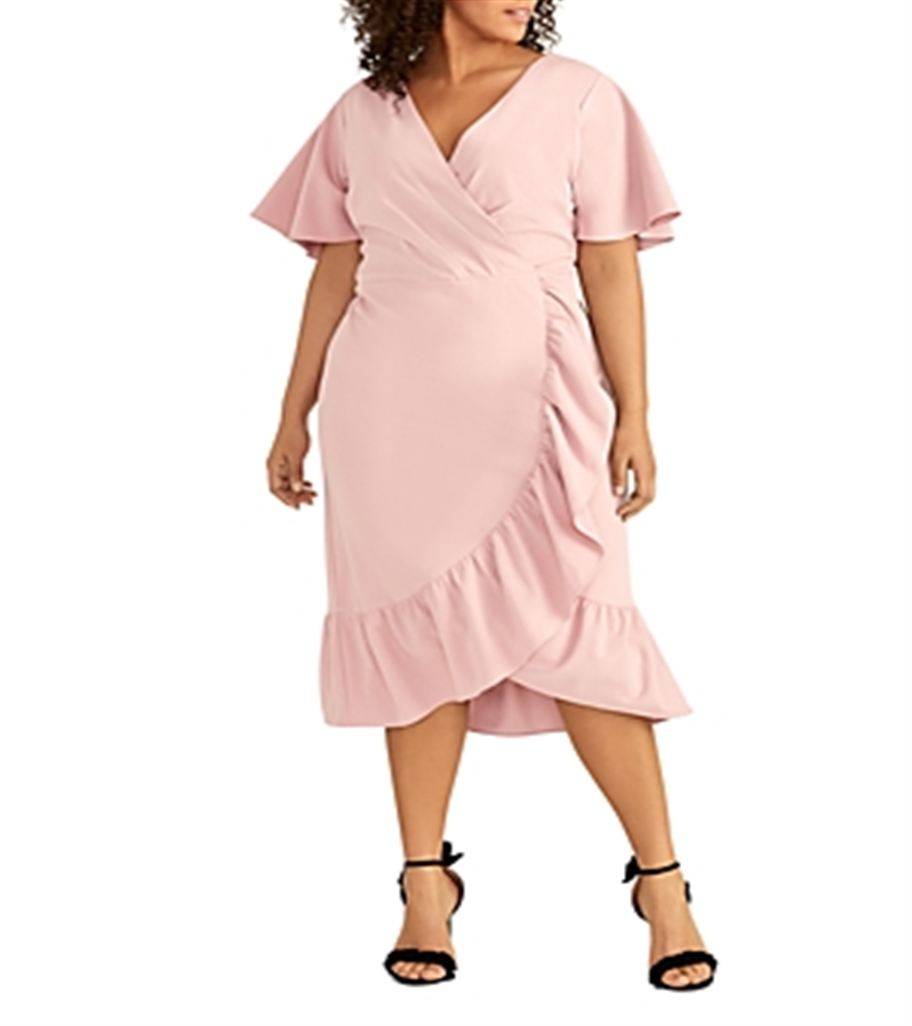 Rachel Roy Women's Faux Wrap Ruffled Maxi Dress Pink Size 22W