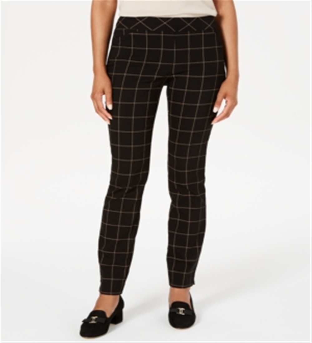 Charter Club Women's Windowpane Plaid Pants Black Size 10P