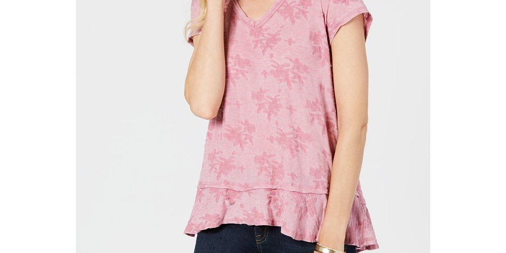 Style & Co Women's Burnout Ruffle Hem Top -Blue Size XL
