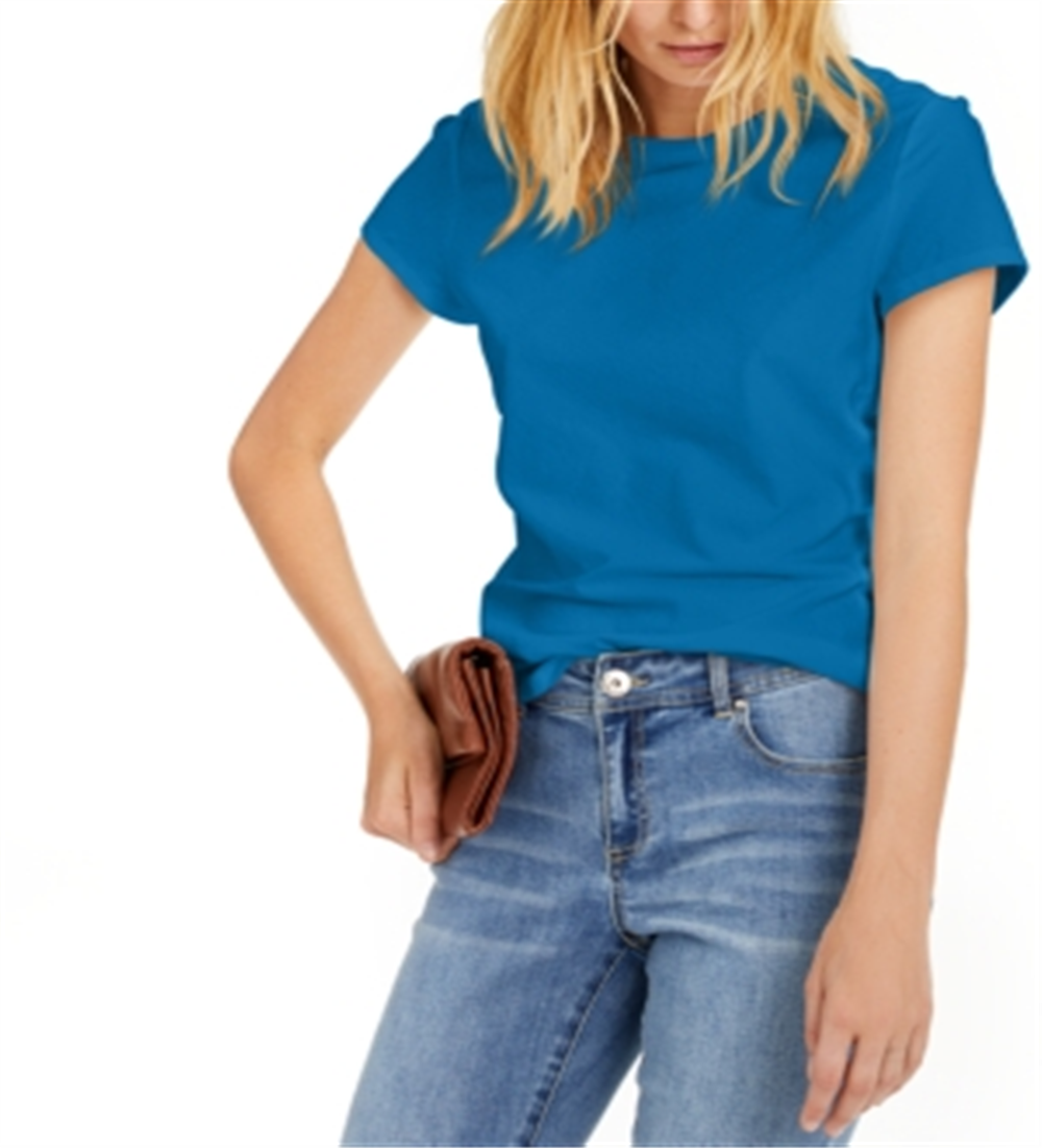 INC International Concepts Women's Cotton Crewneck Top Blue Size X-Large