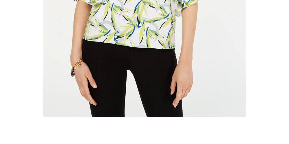 Alfani Women's Bell Sleeve Printed Top White  Size Petite S/M