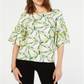 Alfani Women's Bell Sleeve Printed Top White  Size Petite S/M