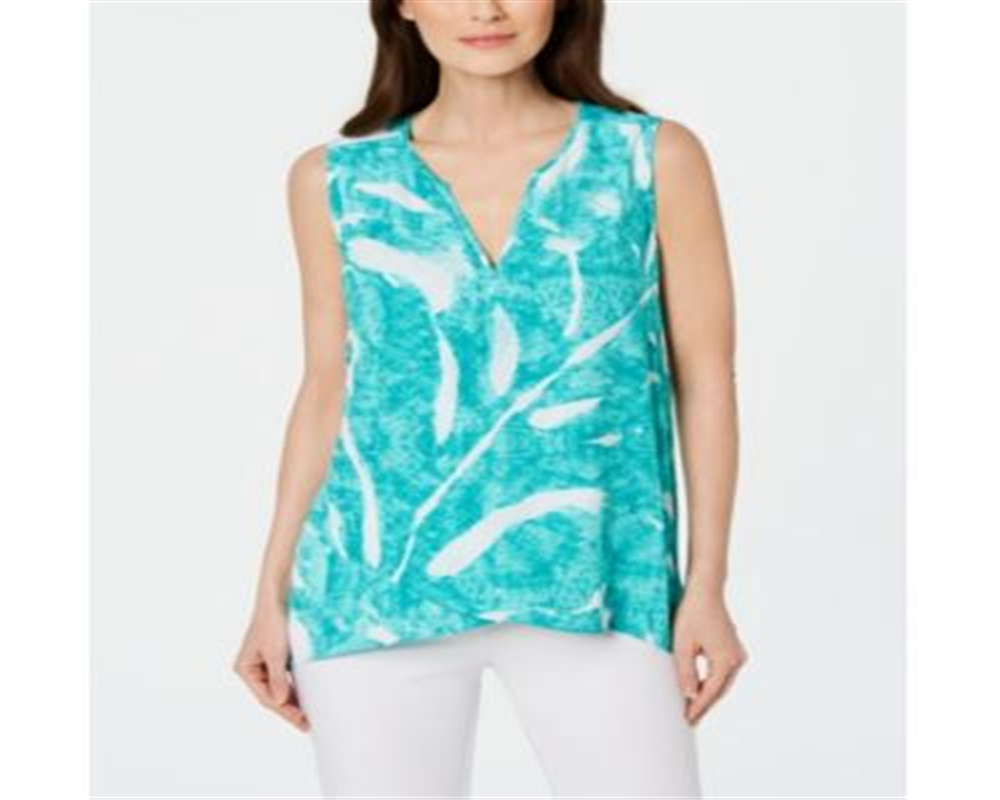 Alfani Women's Printed High Low Crossover Top Green Size Petite Small
