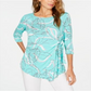 Alfani Women's Printed Side Tie Top Blue Size -Petite S