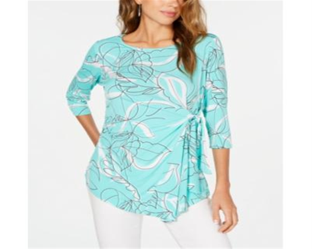 Alfani Women's Printed Side Tie Top Blue Size -Petite S