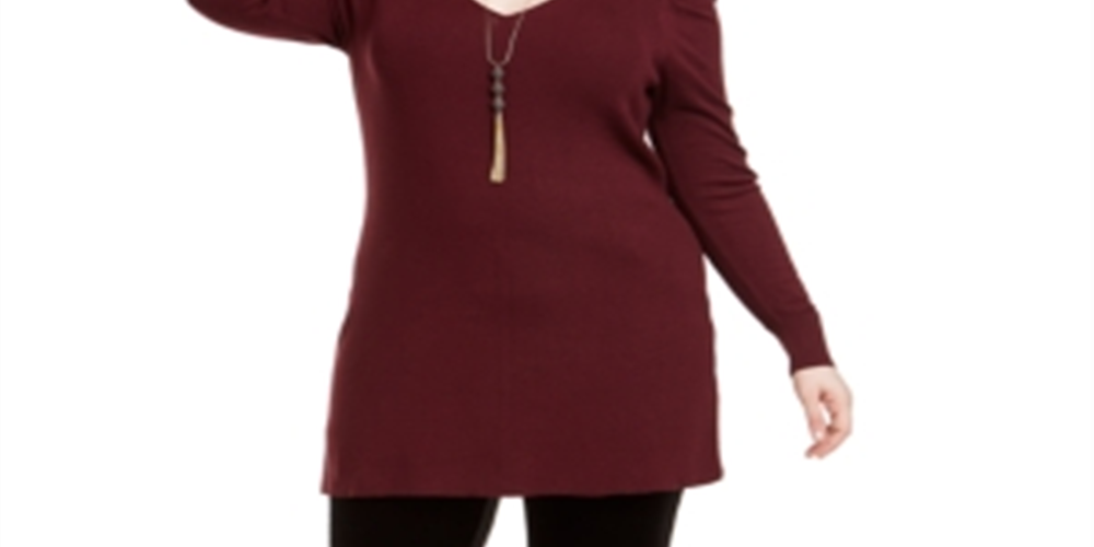 INC International Concepts Women's Puff Shoulder V Neck Tunic Wine Size 0X