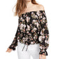 Ultra Flirt Junior's Smocked Off the Shoulder Top Black Size Large