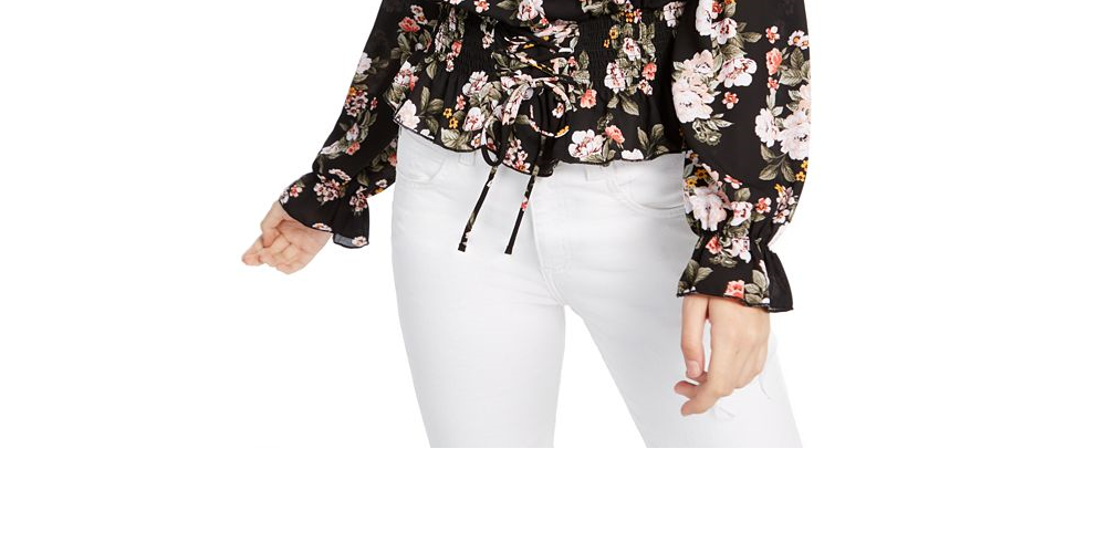 Ultra Flirt Junior's Smocked Off the Shoulder Top Black Size Large