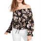 Ultra Flirt Junior's Smocked Off the Shoulder Top Black Size Large