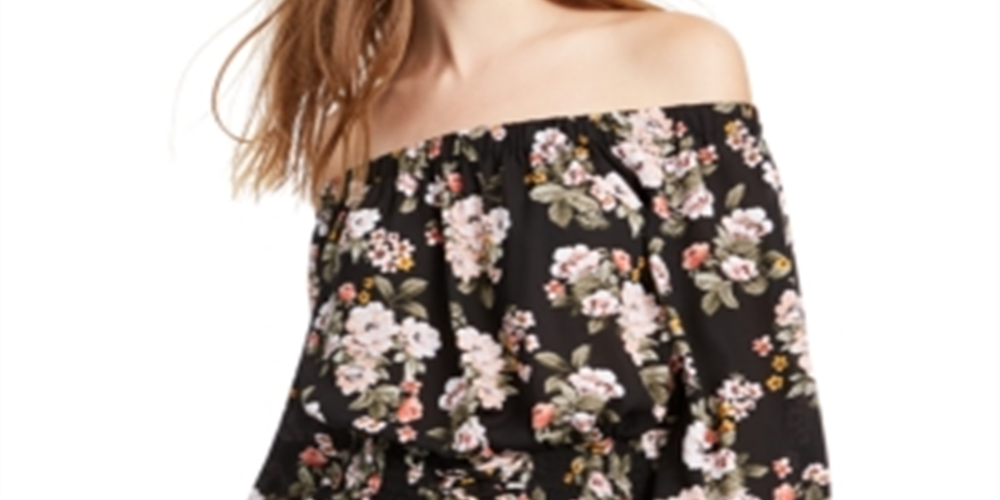 Ultra Flirt Junior's Smocked Off the Shoulder Top Black Size Large