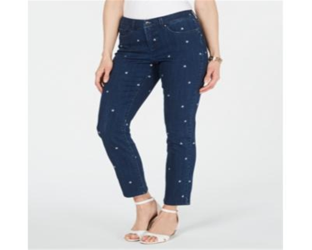 Charter Club Women's Embroidered Bristol Skinny Ankle Jeans Blue Size 8