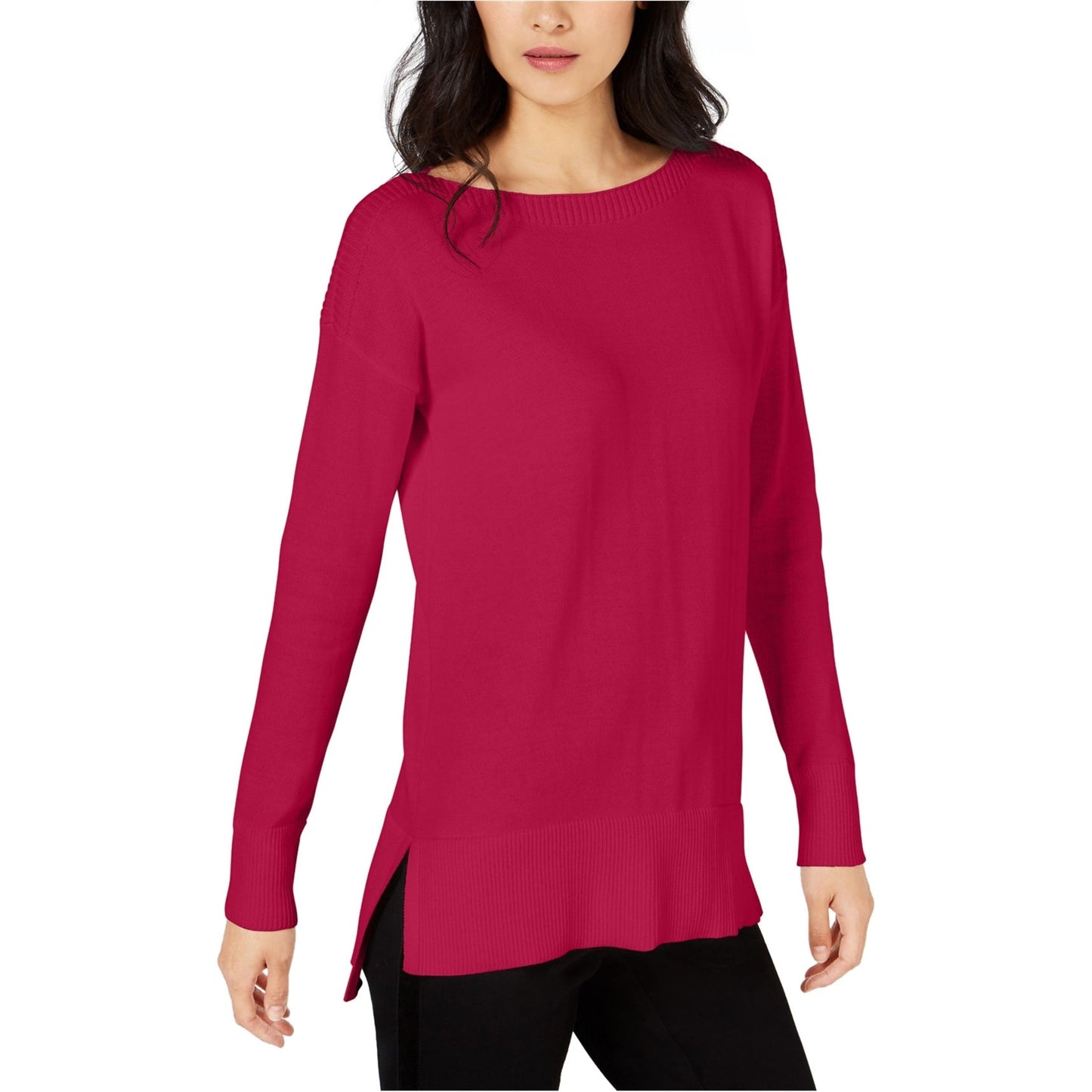 Maison Jules Women's Ribbed Trim Pullover Sweater Red Size Medium