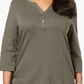 Karen Scott Women's Plus Cotton Split Neck Top Brown Size 1X