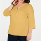 Karen Scott Women's Plus Cotton Split Neck Top Brown Size 1X