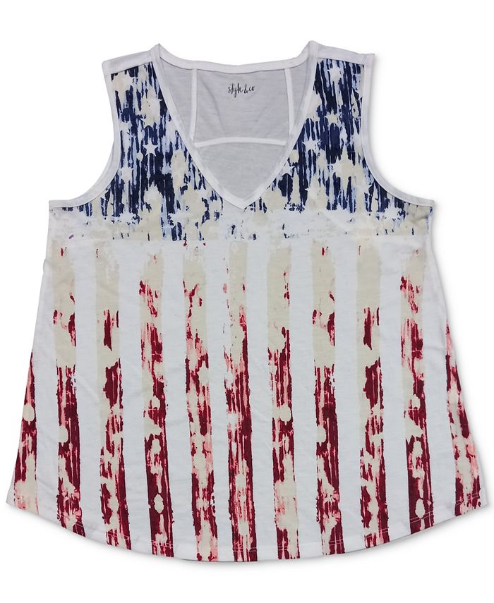 Style & Co Women's Flag Graphic Tank Top White Size Small