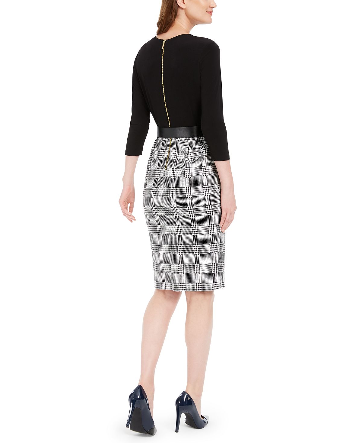 Calvin Klein Women's Belted Solid & Plaid Ruffled Dress Black Size 0P