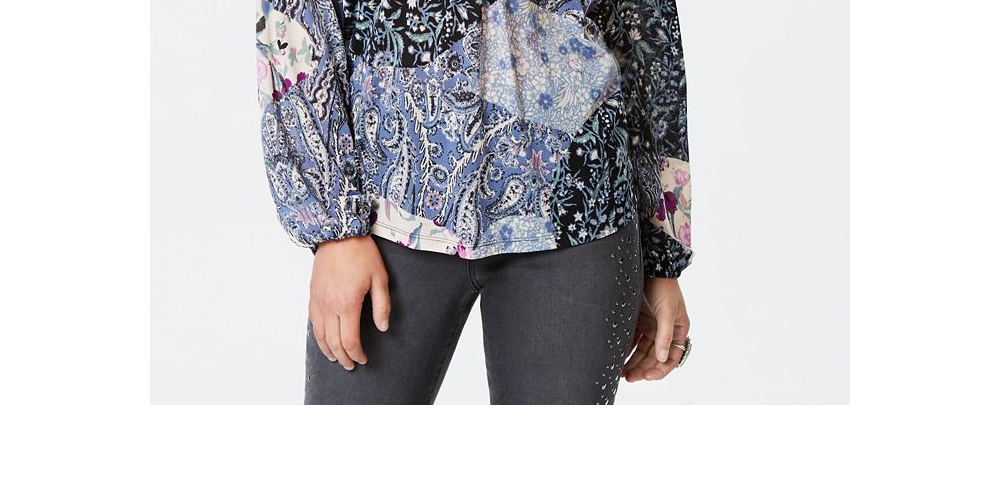 Style & Co Women's Printed Prairie Top Blue Size L