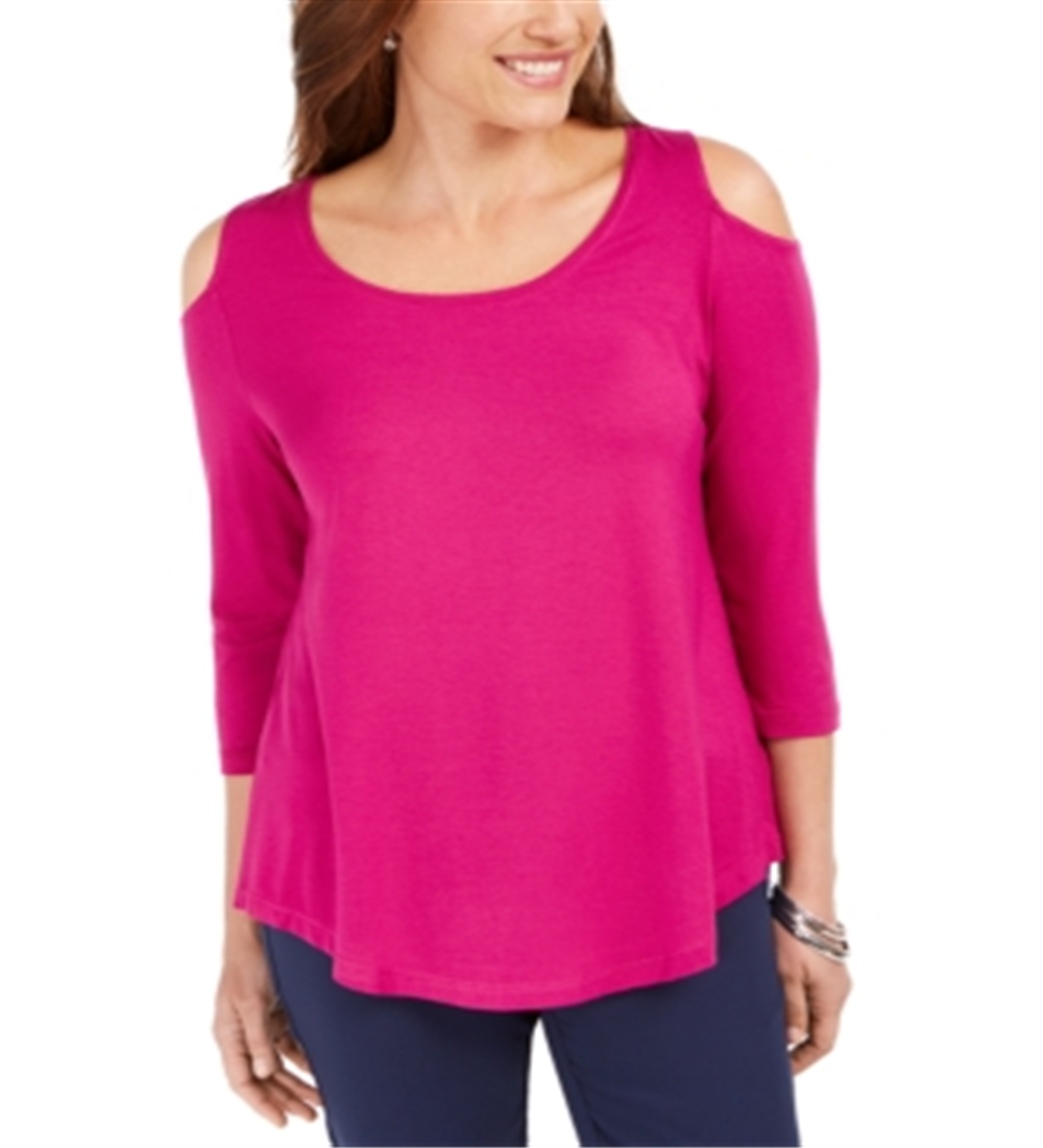 JM Collection Women's Cold Shoulder Top Pink Size Large