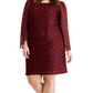 Connected Women's Glitter Long Sleeve Jewel Neck Knee Length Evening Sheath Dress Red Size 14W