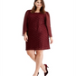 Connected Women's Glitter Long Sleeve Jewel Neck Knee Length Evening Sheath Dress Red Size 14W