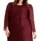 Connected Women's Glitter Long Sleeve Jewel Neck Knee Length Evening Sheath Dress Red Size 14W