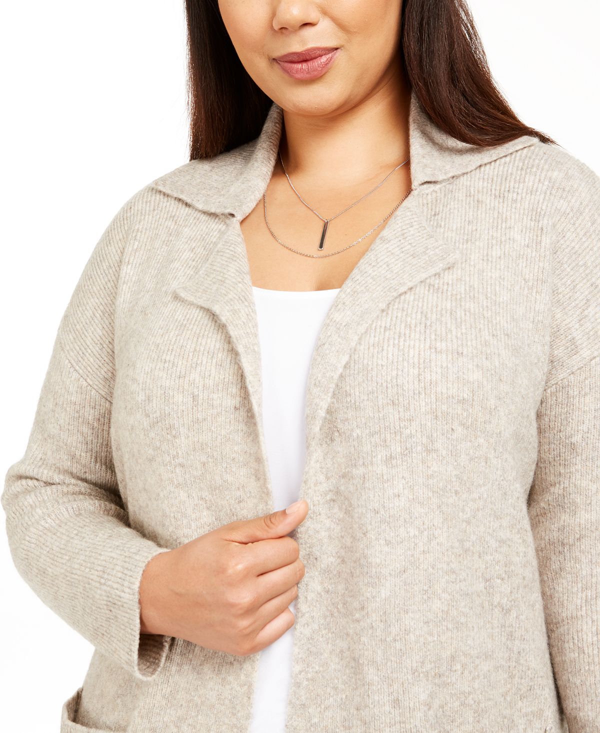 Style & Co Women's Plus Open Front Cardigan Brown Size 0X