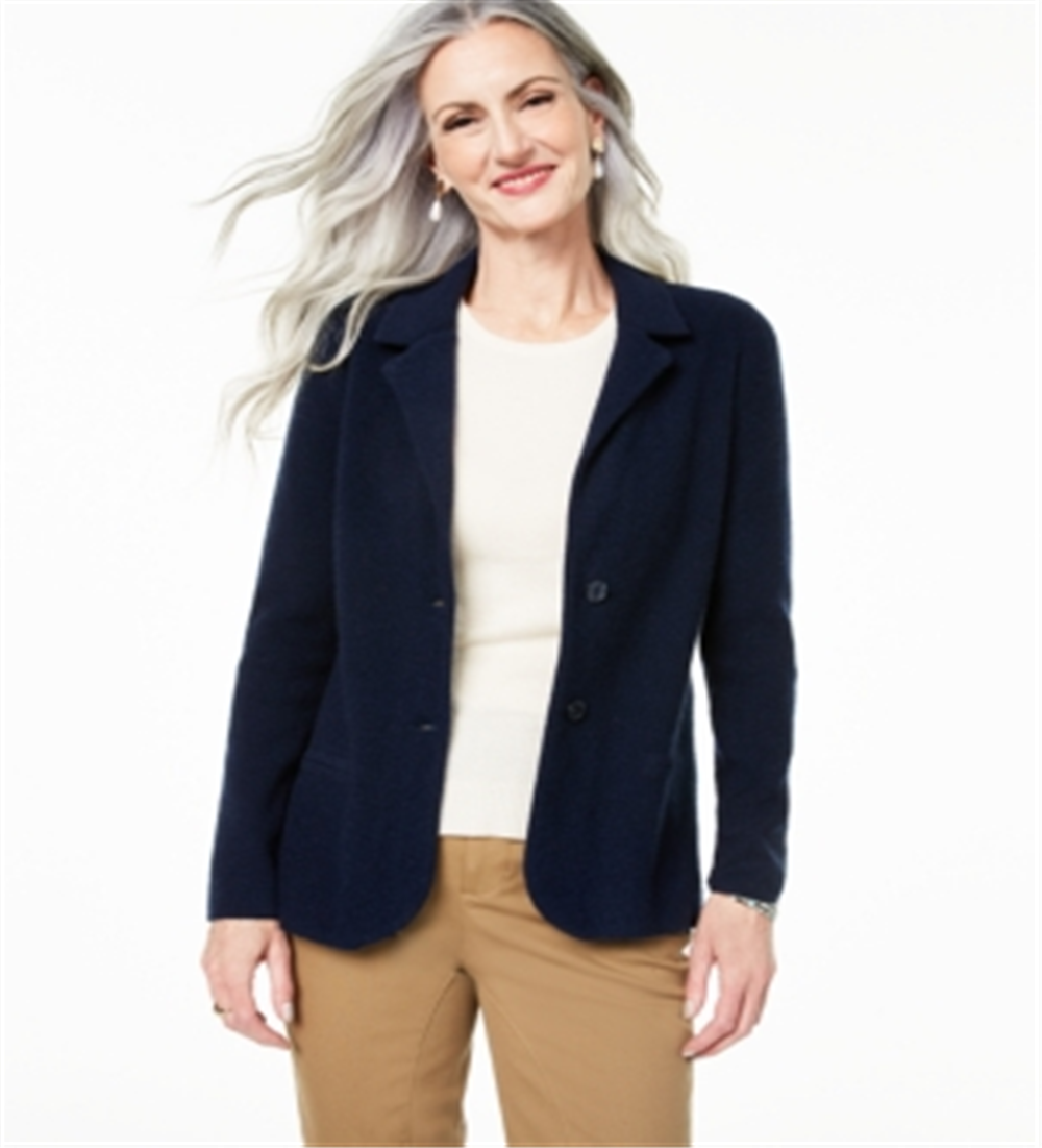 Charter Club Women's Pure Cashmere Blazer Blue Size Petite S/M