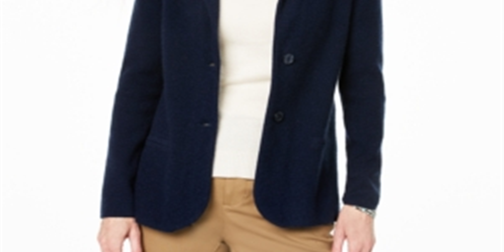 Charter Club Women's Pure Cashmere Blazer Blue Size Petite S/M