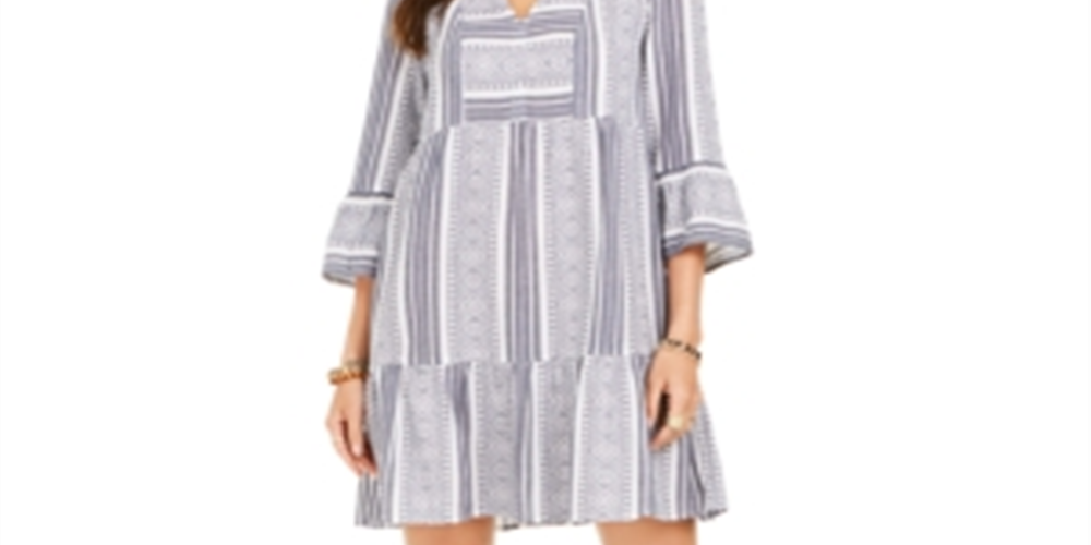 Style & Co Women's Cotton Printed Ruffled-Hem Dress  Blue Size Medium