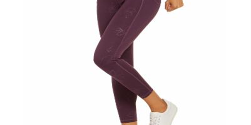 आइडियोलॉजी महिलाओं की टोनल प्रिंट एंकल लेगिंग्स बैंगनी साइज़ XXL