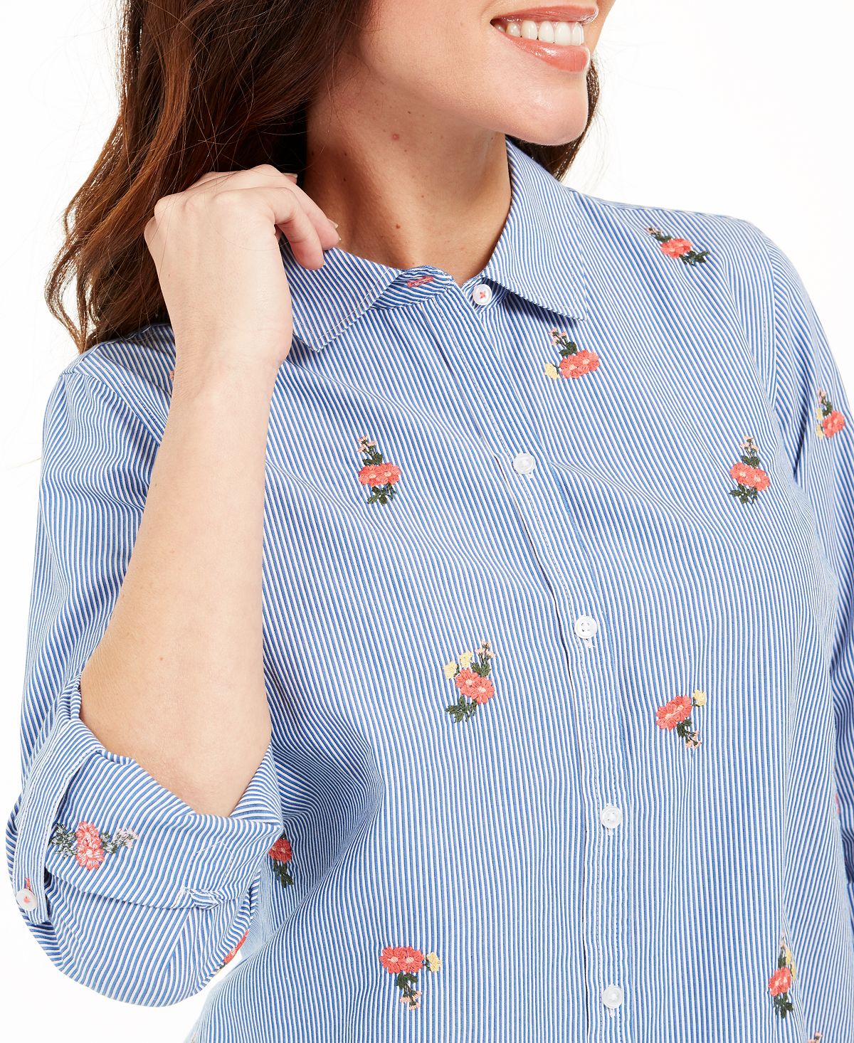 Charter Club Women's Printed Woven Shirt Blue Size XS